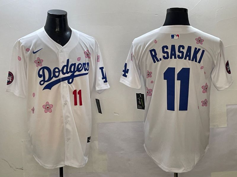 Men Los Angeles Dodgers 11 R.Sasaki White Sakura Edition 2025 Nike MLB Jersey style 8